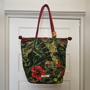 Paul Brent Costal Life Tropical Hibiscus Tote Canvas Sequins Beach Bag Travel